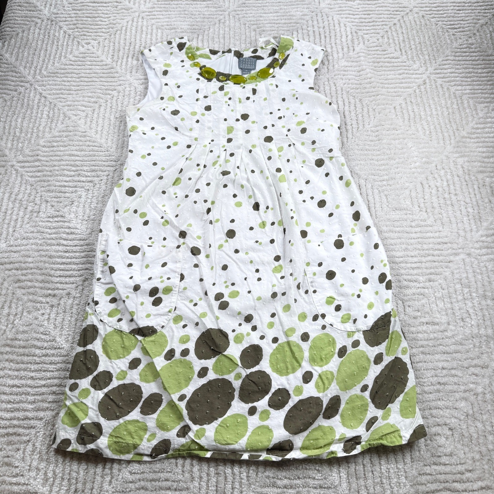 Rabbit Rabbit Rabbit Designs Dress Women&rsquo;s 10 White Green Polka Dot Mod Retro