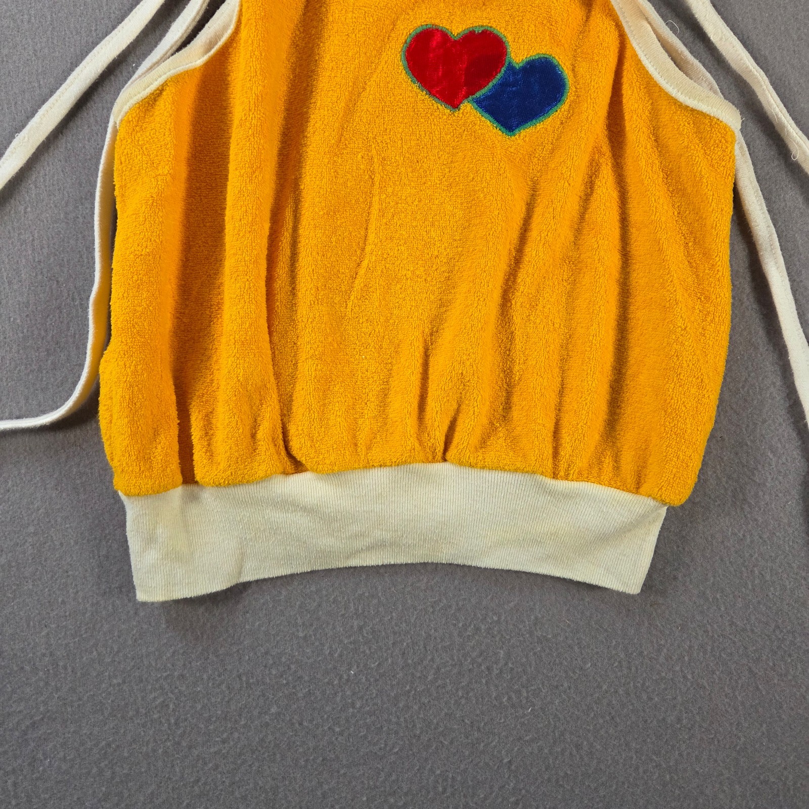 Vintage Sears Top Womens Small Yellow Terry Cropped Tank Heart Spaghetti Strap