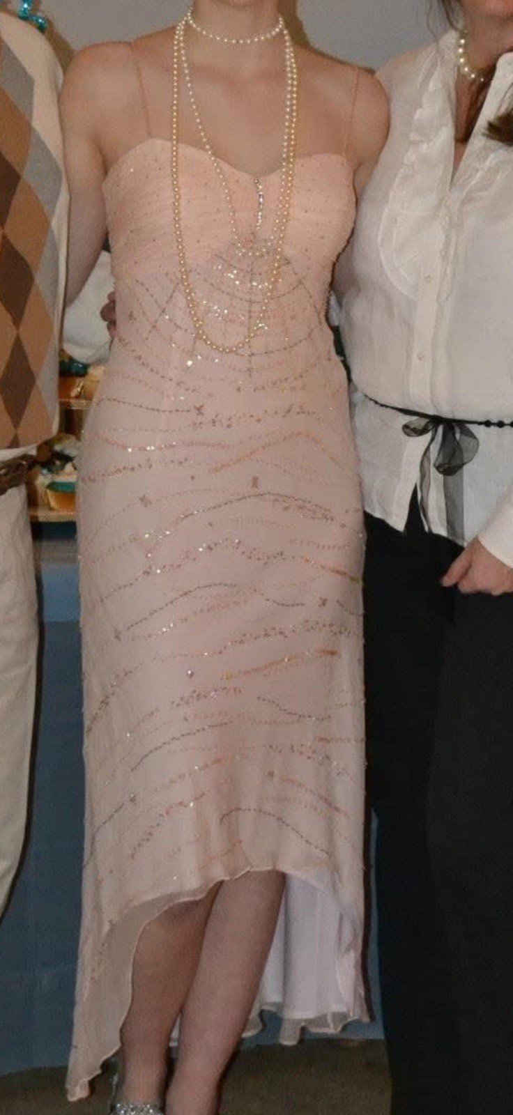 Bernshaw Vintage Pale Pink High Low Beaded Dress Gown 12 Flapper Fairycore