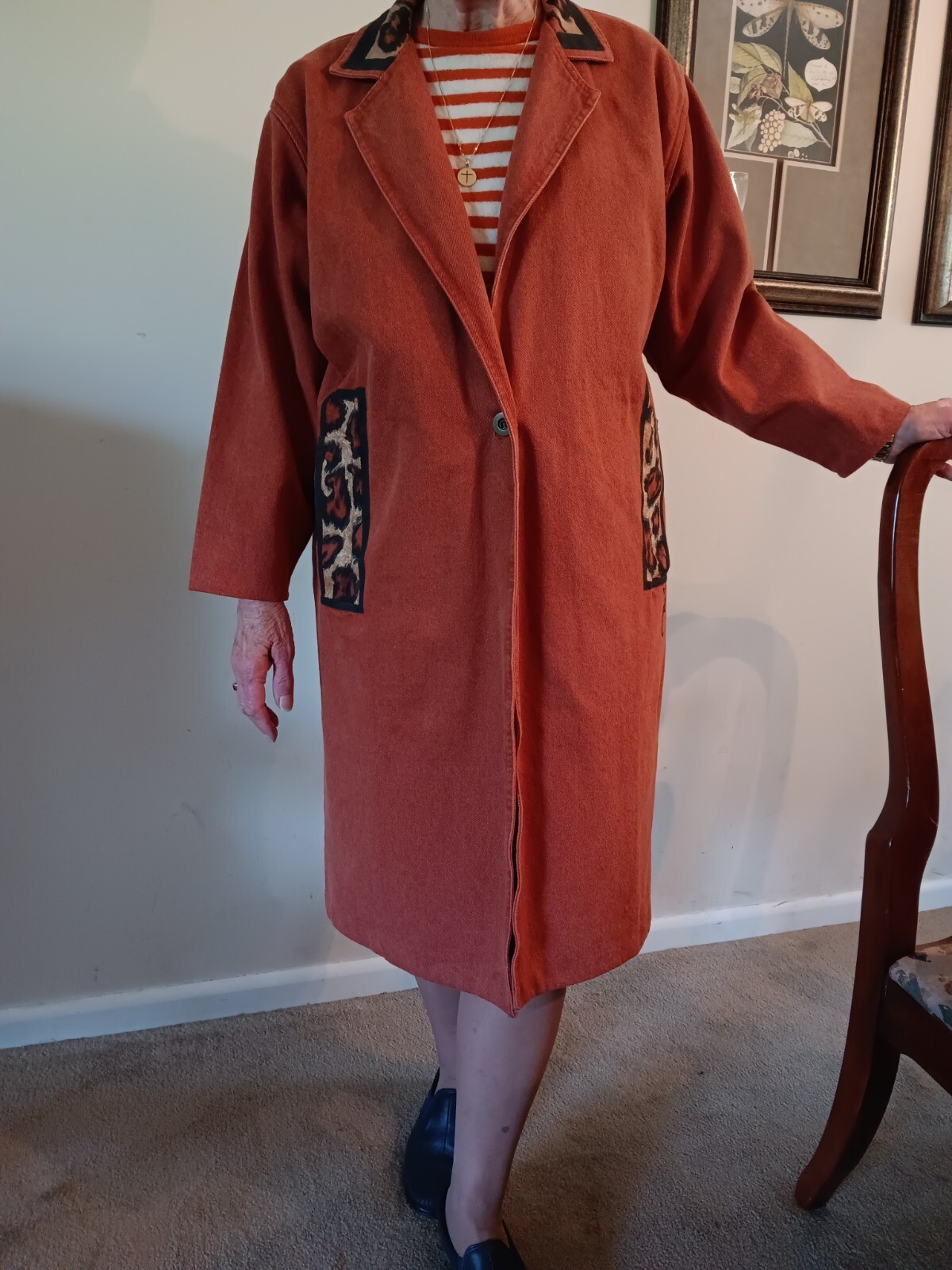 Vintage A YOZIE Hand Painted Long Coat – 100% Cotton Denim – Signed – One Size