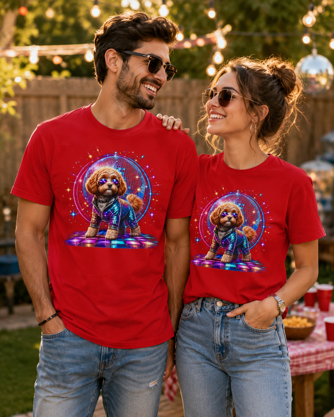 Women&rsquo;s Dancing Cavapoo Disco Ball V-Neck T-Shirt Funny 1970s