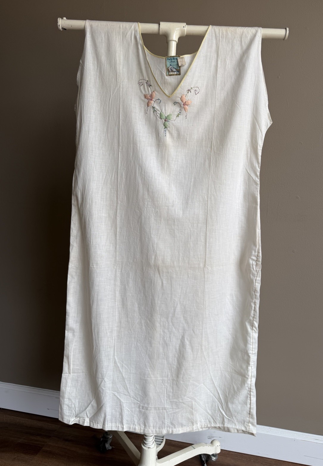 VTG 20s 30s Antique Cotton Night Dress Porto Rican Maid Hand Sewn NOS Lingerie