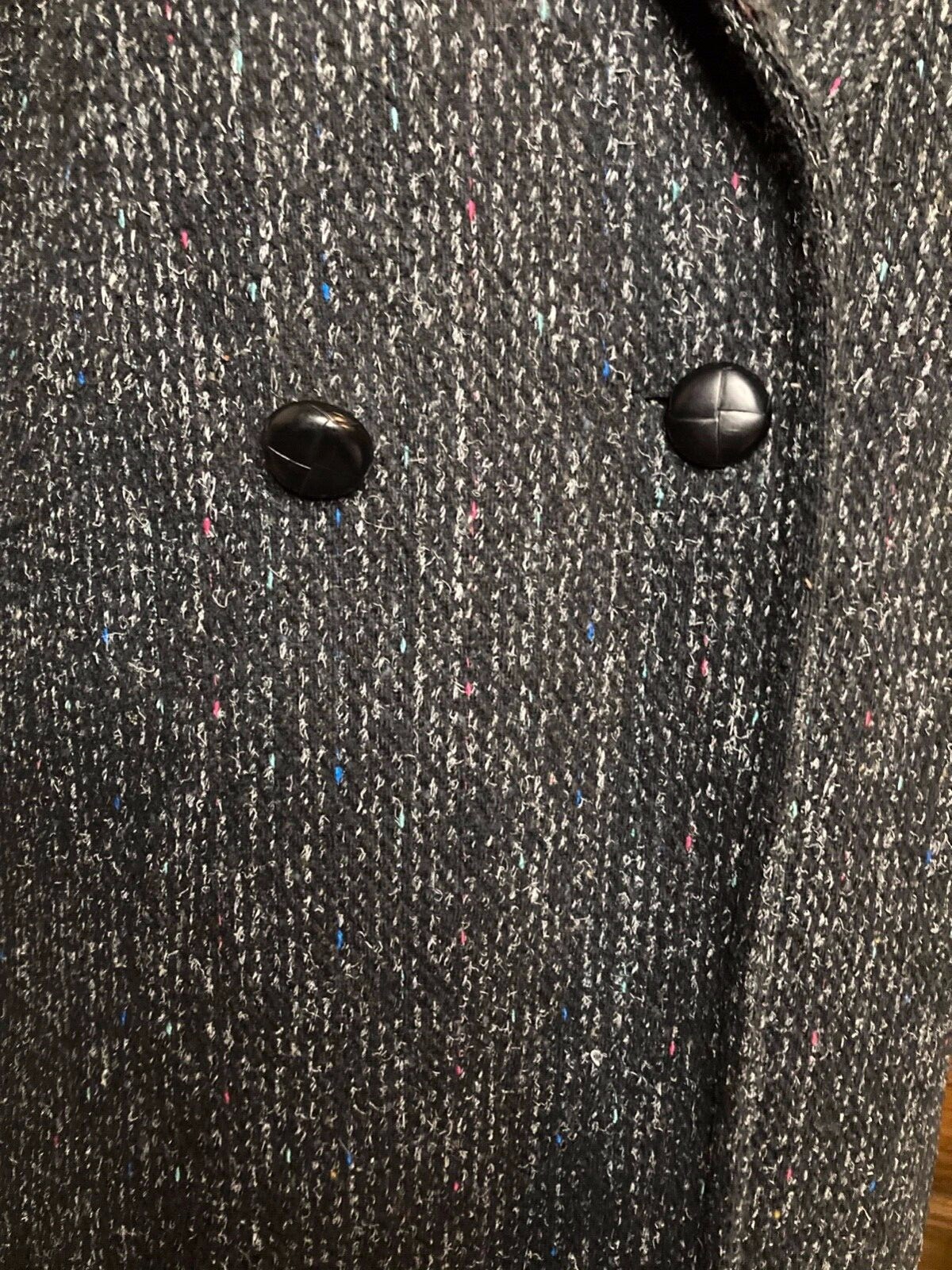 BBI Black Women&rsquo;s Vintage Textured Tweed Wool Overcoat w/ Leather Trim L XL 