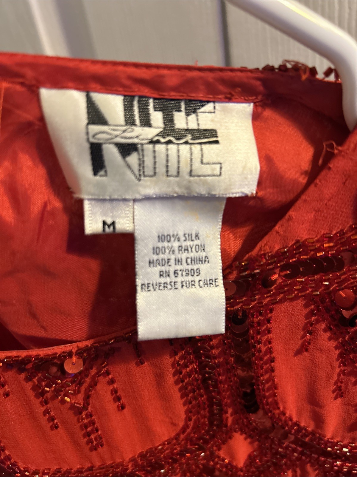 Vintage Niteline Silk Red Blouse Beaded Sequin Medium Christmas Holiday Party
