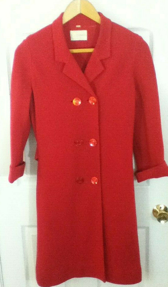 Vintage 70&rsquo;s Mod Red Wool Knit Coat Sz Large Alexander&rsquo;s British Hong Kong