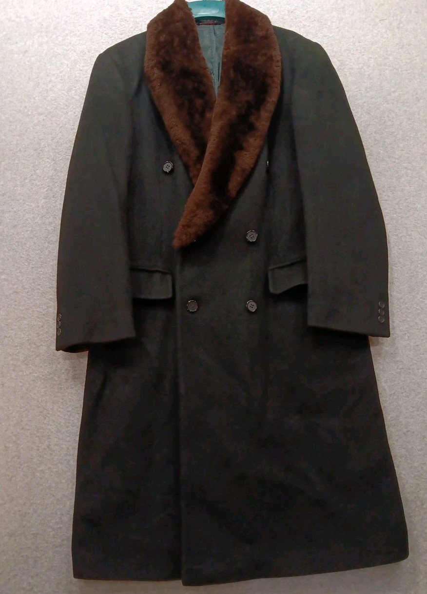 VTG Teller Coat The Original Imported Sz L (48C, 46L) Black Wool Faux Fir Collar