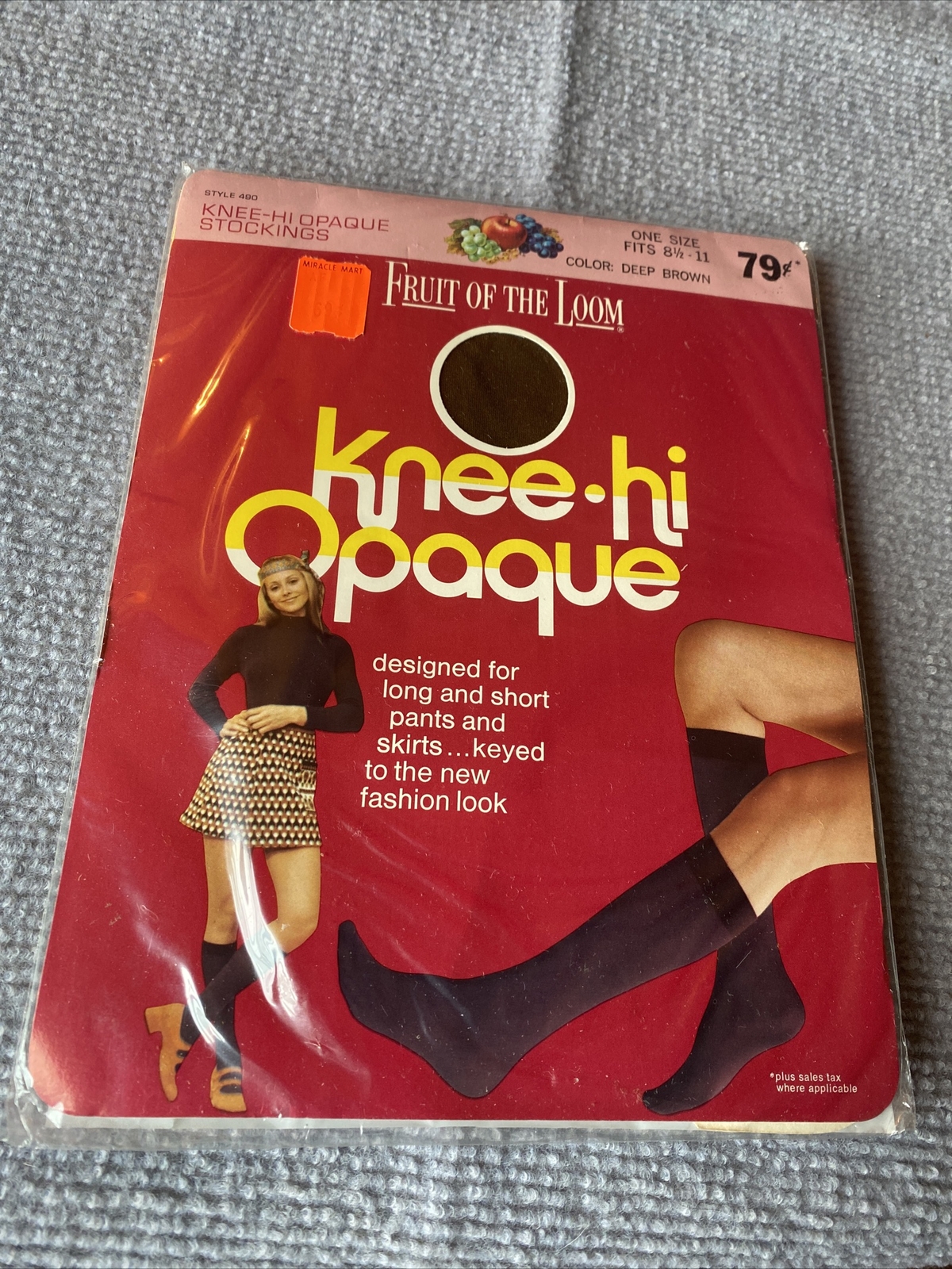 Vintage Fruit of the Loom Soft Knee Hi Opaque Deep Brown New Old Stock