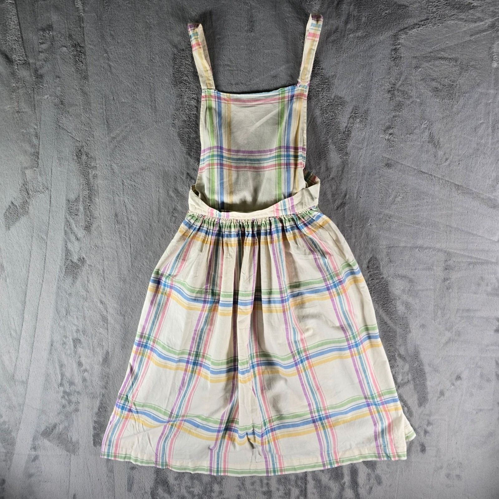 Vintage 1980s Pastel Plaid Sleeveless Suspender A-Line Pinafore Dress (S) *Flaws