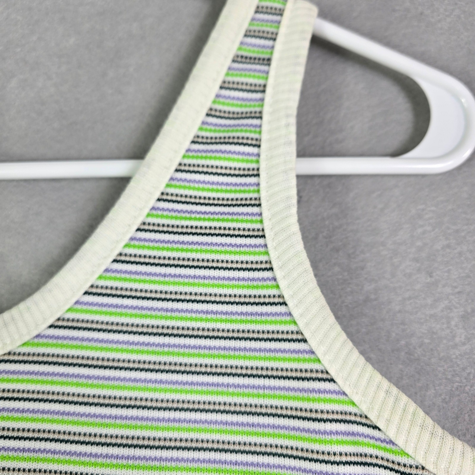 Vintage Striped Knit Ribbed Tank Top Womens Small Green Purple Retro Hippie 70s