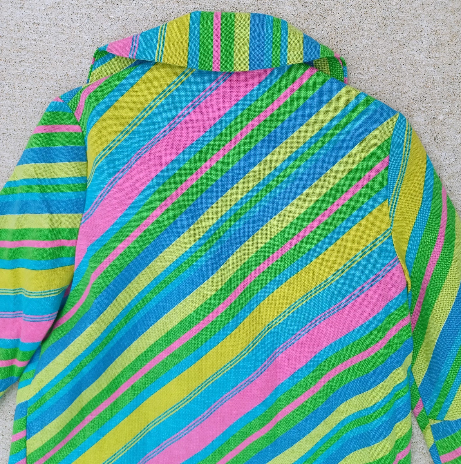 VTG 1960s Mod MCM Psychedelic Stripe jacket Coat ILGWU Union Made trench SZ S/M