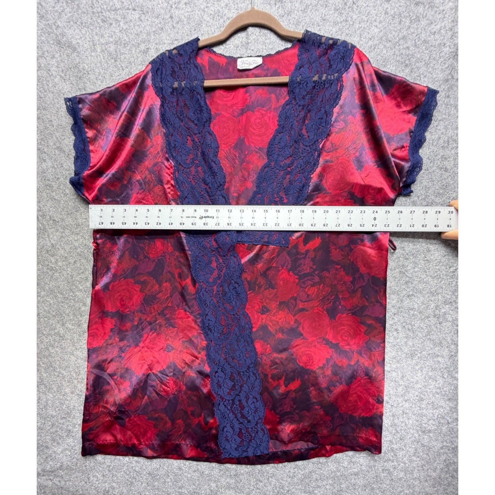 Vintage Vanity Fair Red Rose Floral Satin Lace Nightgown Made in USA Large
