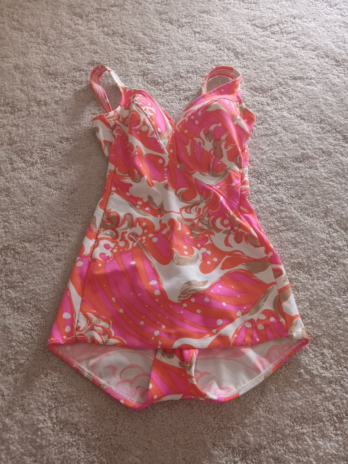 Vintage 60s Jantzen Psychedelic Mod MCM Bathing Suit Size 12 1 Piece Pink Orange