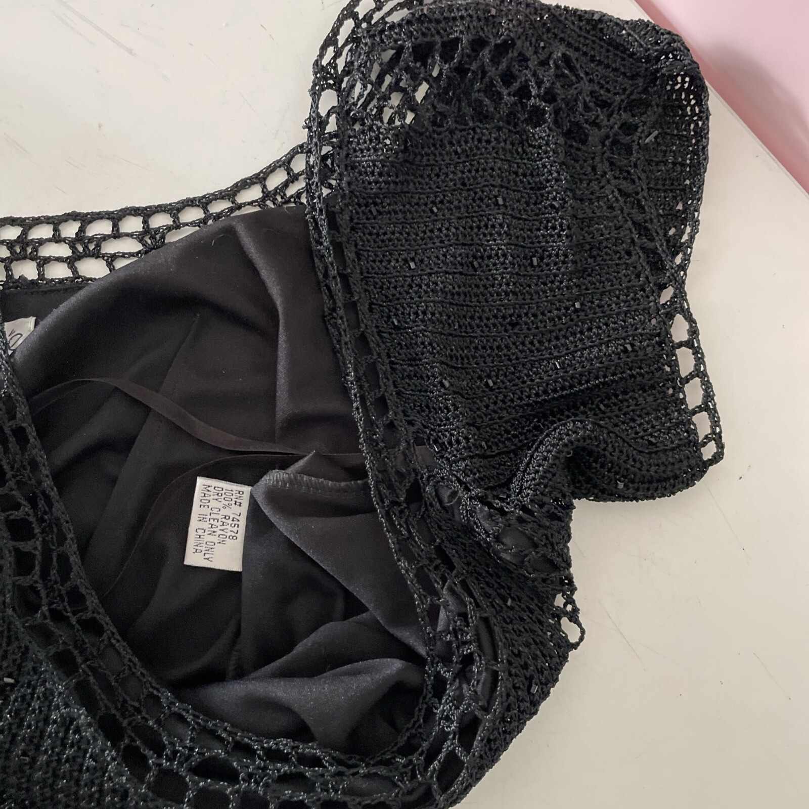 Gorgeous Vintage CACHÉ Black Beaded Crochet Knit Midi Dress XS/S/M