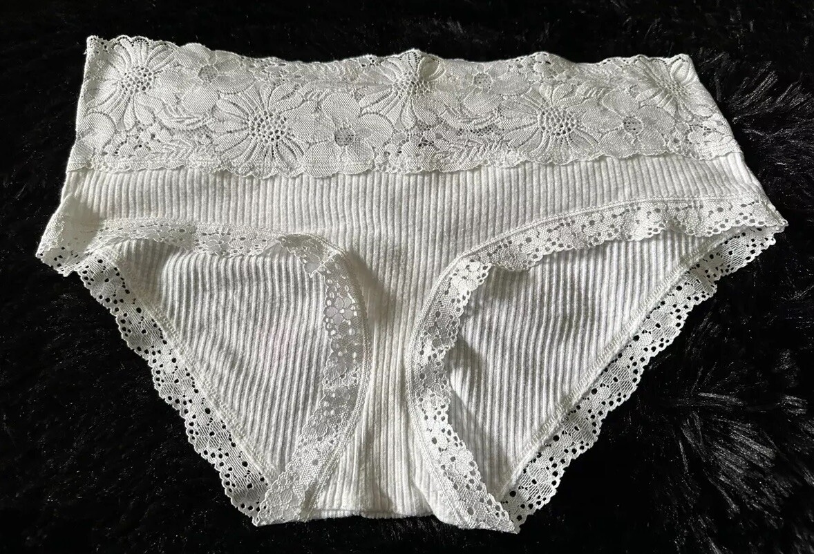 Vtg Aerie American Eagle 1X White Lace Trimmed Boybrief Hip Hugger Panties