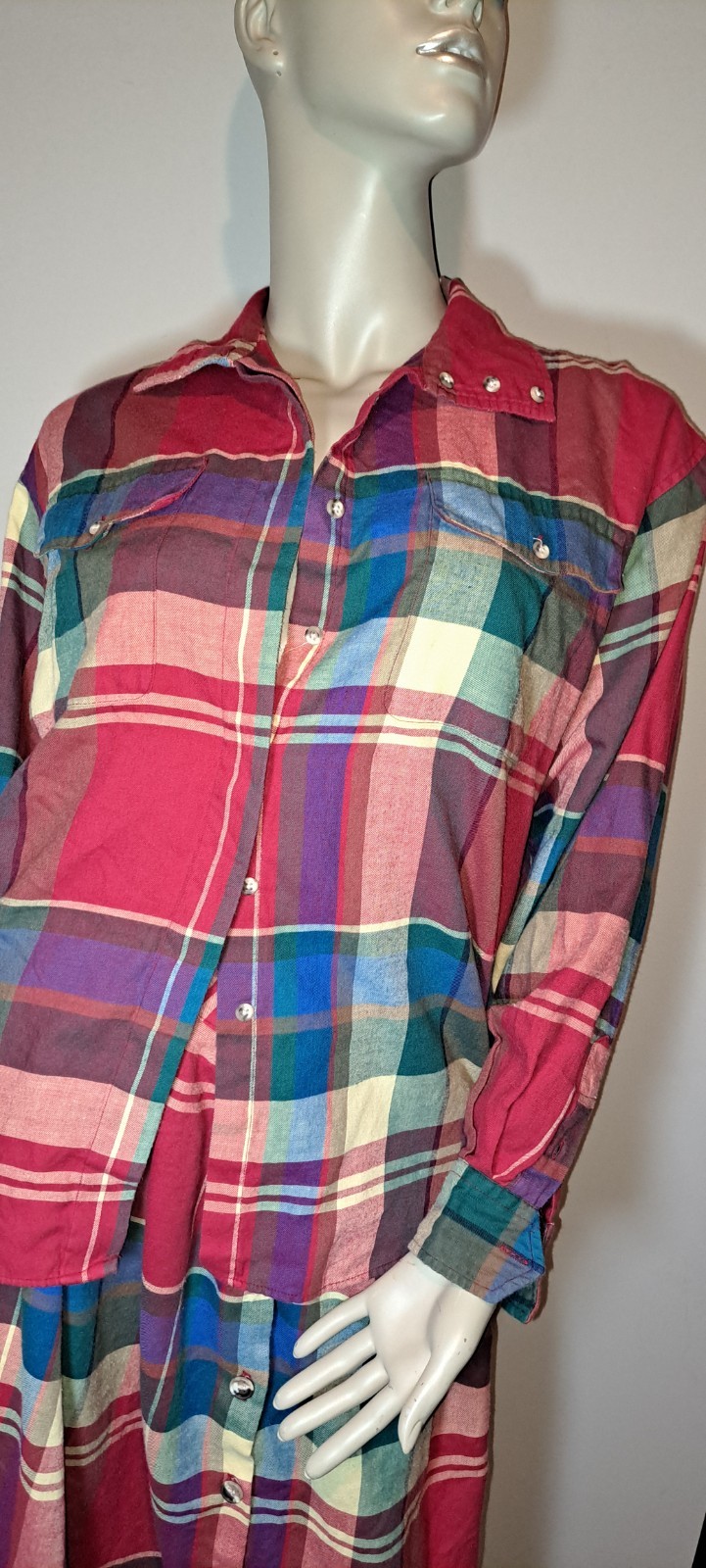 Blouse Skirt Set Plaid Nantucket Brushed Blend Fabric Medium Vtg 2 Pc