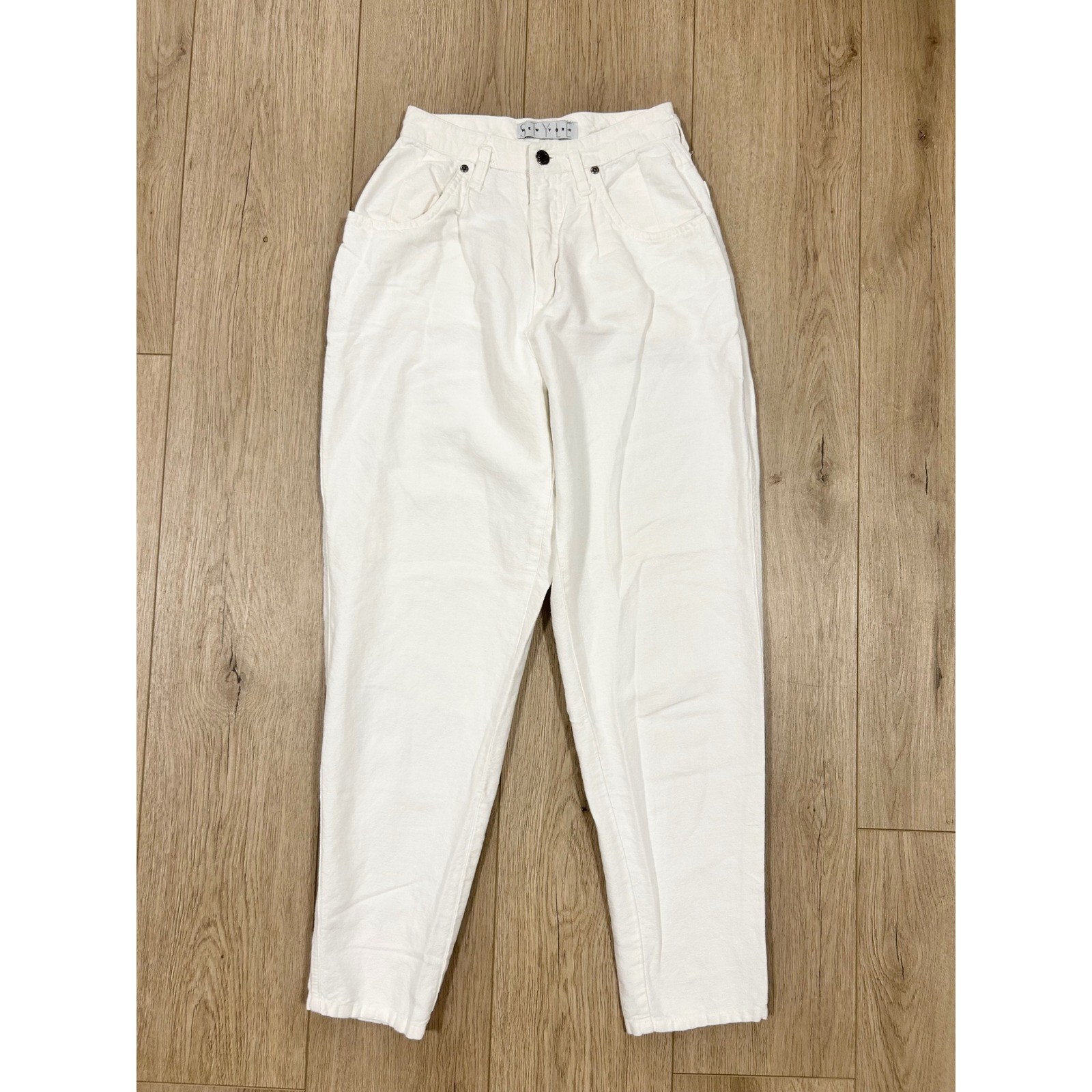 Vintage STYLE New York White Linen Cotton Tapered Mom Pants High Waist 4 25&Prime;