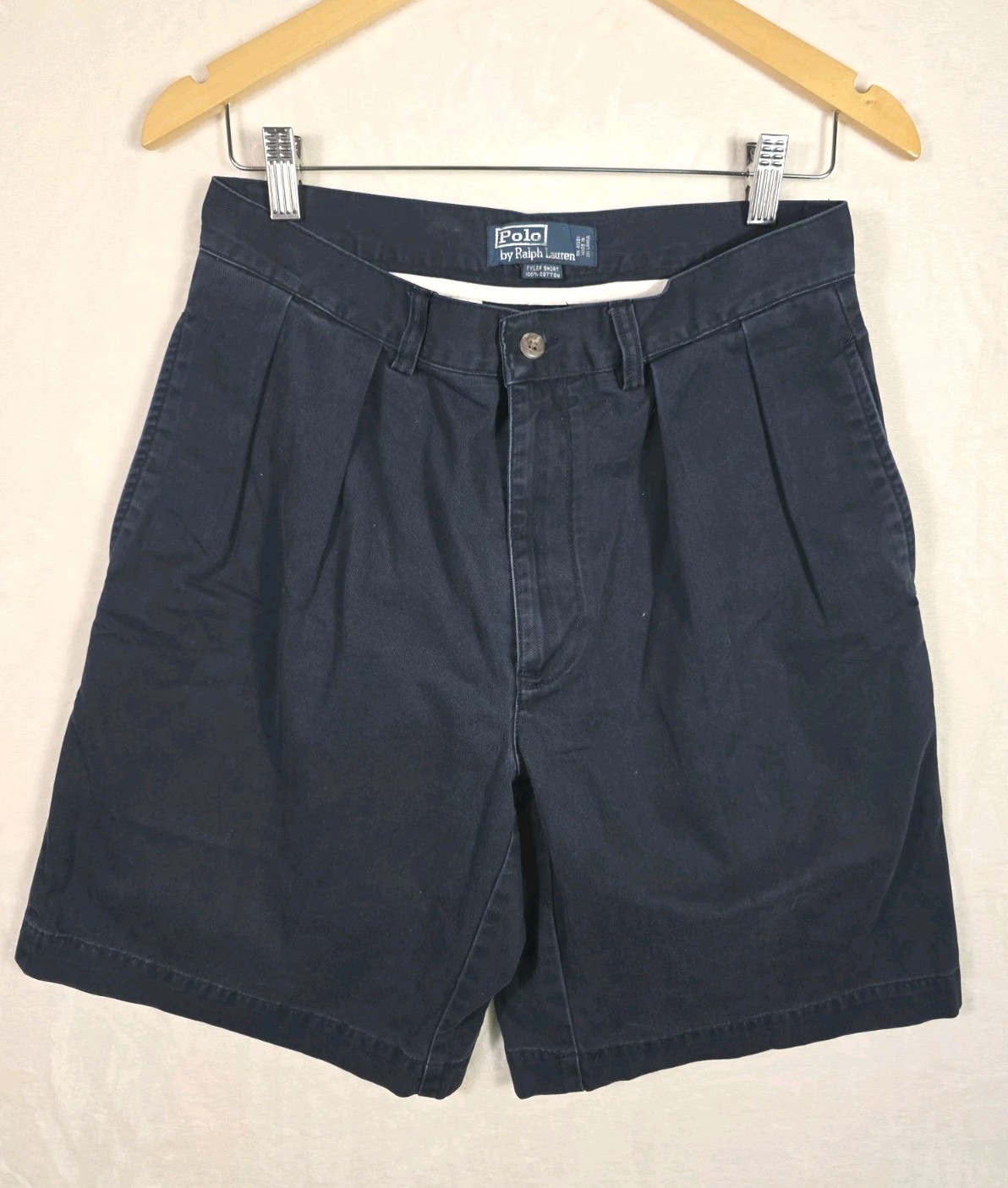 Vintage 90s Polo Ralph Lauren Tyler Chino Shorts Navy Pleated Women 10 Cotton