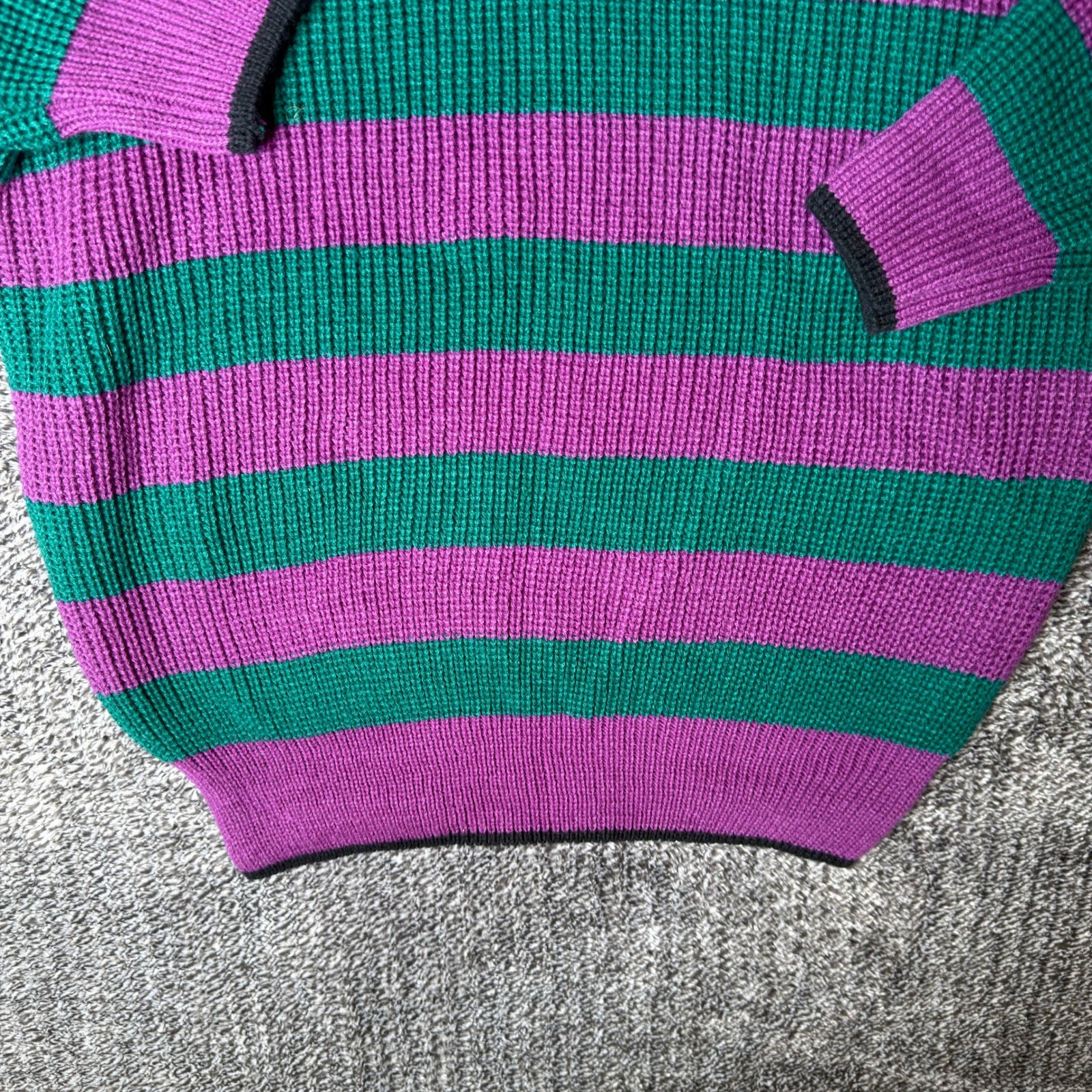 Vintage Trend Basics Purple Green Striped Knit Sweater Womens Large Acrylic Crew