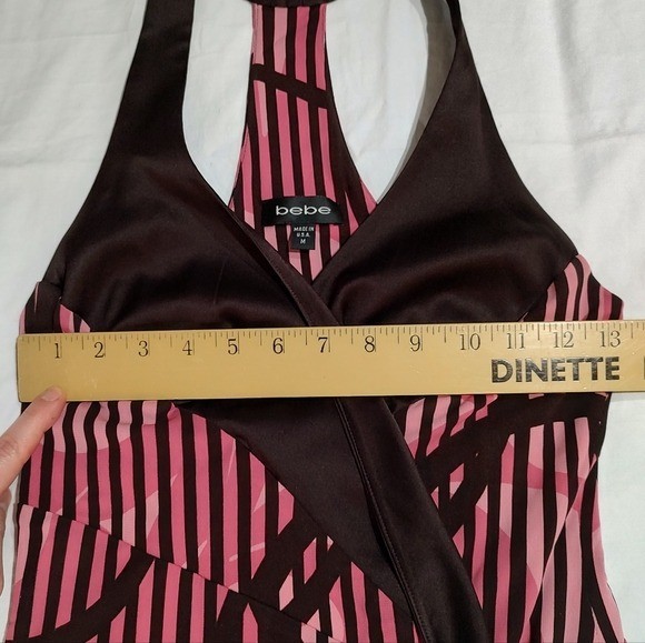 Y2K Bebe Brown Pink Silk Handkerchief Hem T-Back Party Dress Medium