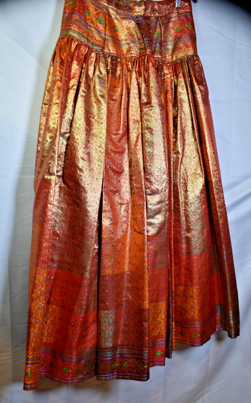 Vintage Indian Brocade Skirt & Jacket Set Gold Copper Silk Look Festival Wear