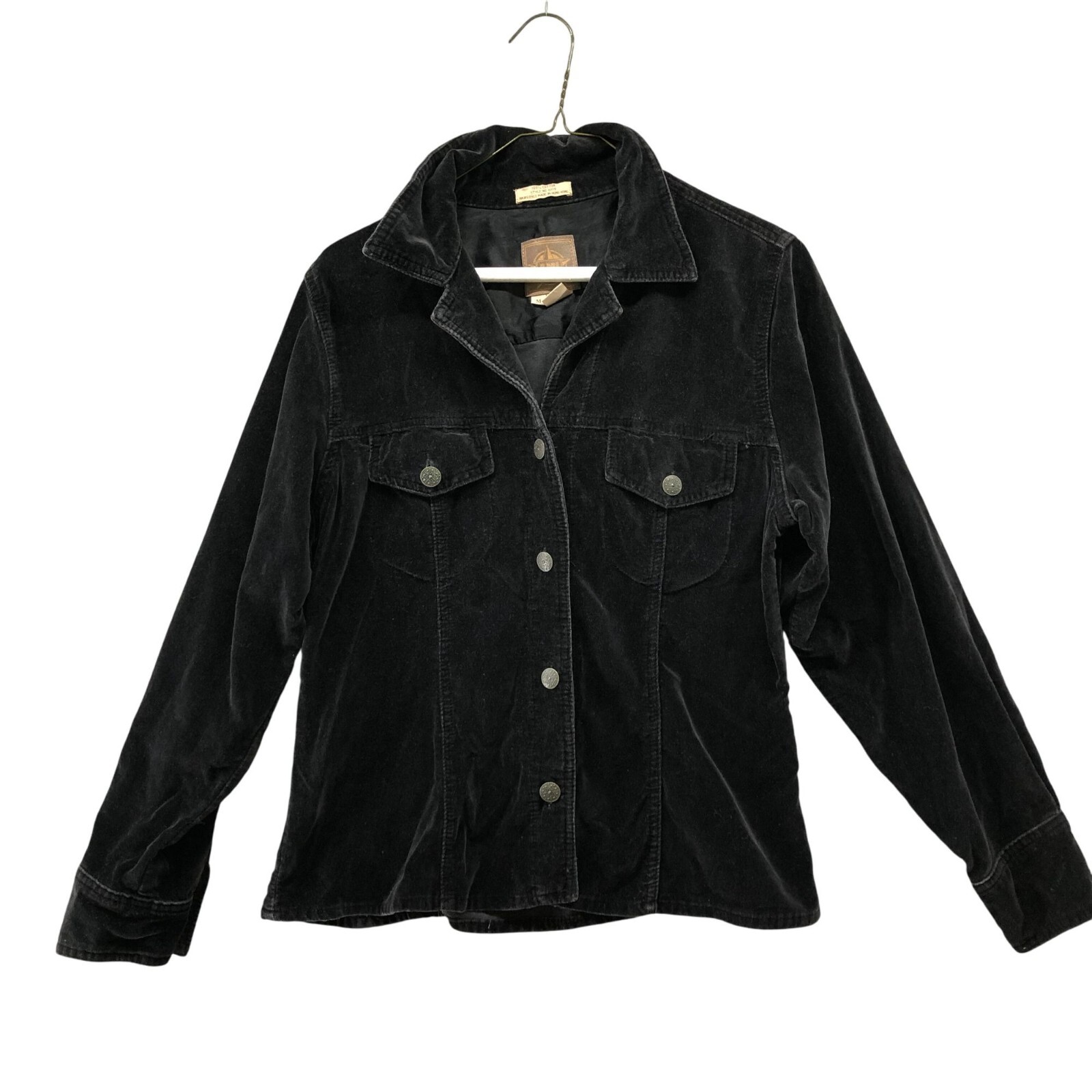 VTG AMI Western Velvet Shirt Womens M Black Shacket Cotton Chest Pocket Rodeo