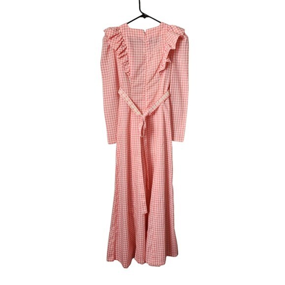 VINTAGE handmade 70&rsquo;s Gingham Ruffle Dress in Pink White Daisy Belt