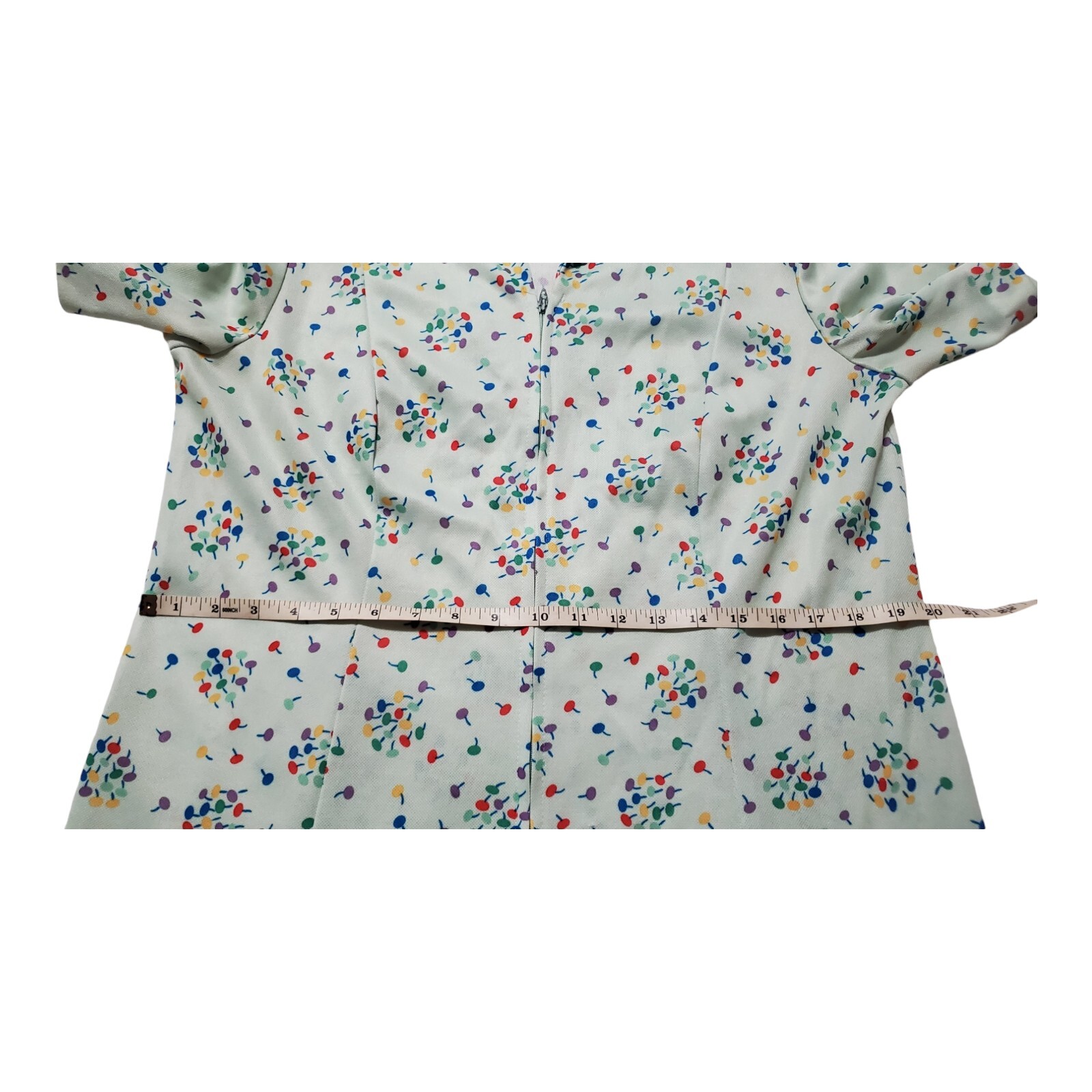 60s Shift Dress Green Mod Go Go Pattern Collared Colorful Lollipop Day Dress 18½