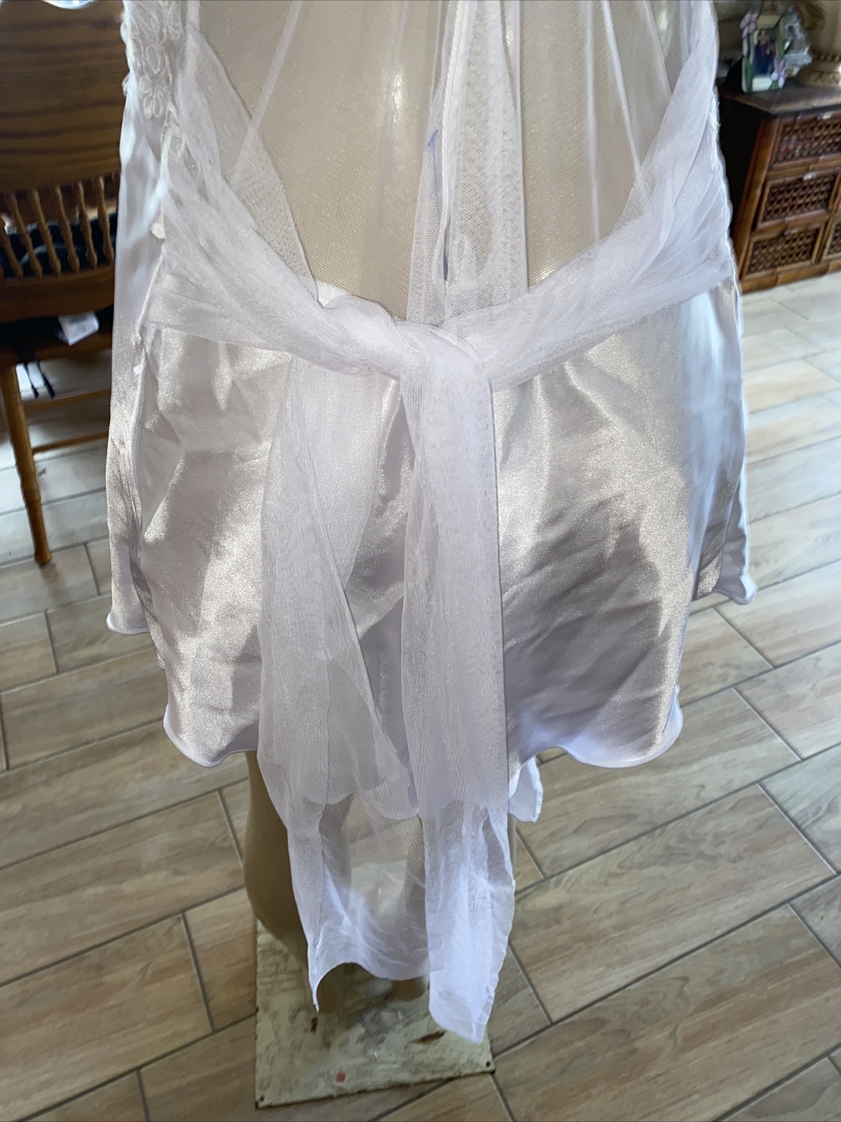 VTG Intimate Attitudes Plus Size 1X Satin Lace SHEER BABYDOLL TIEBACK SWC
