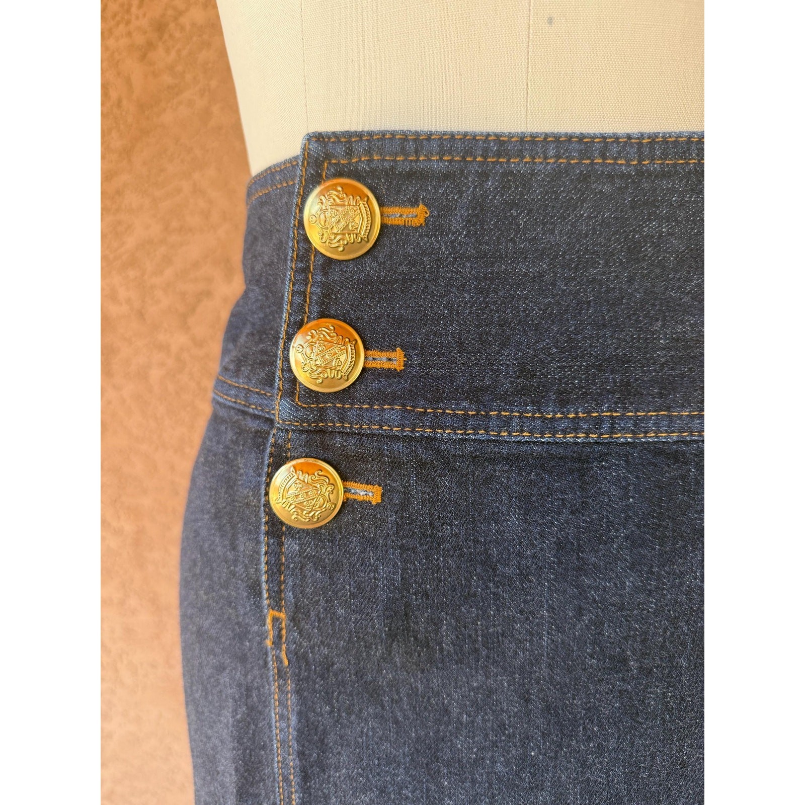 Vintage 2000s Ralph Lauren Denim Jacket & Skirt Set Gold Button Suit Petite