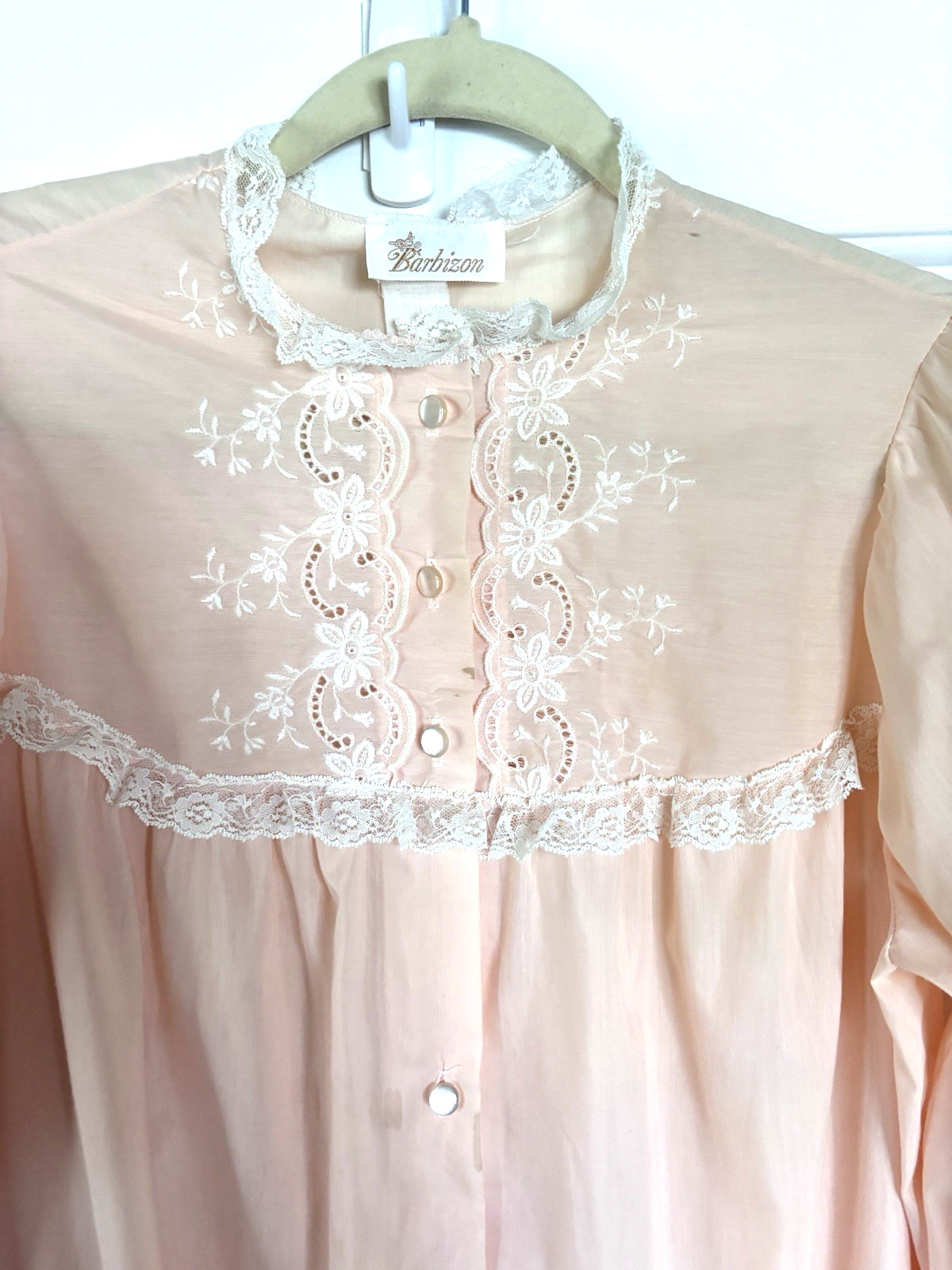 Vintage Barbizon Light Orange Peignoir Embroidery Lace Detail, Size MED – LG
