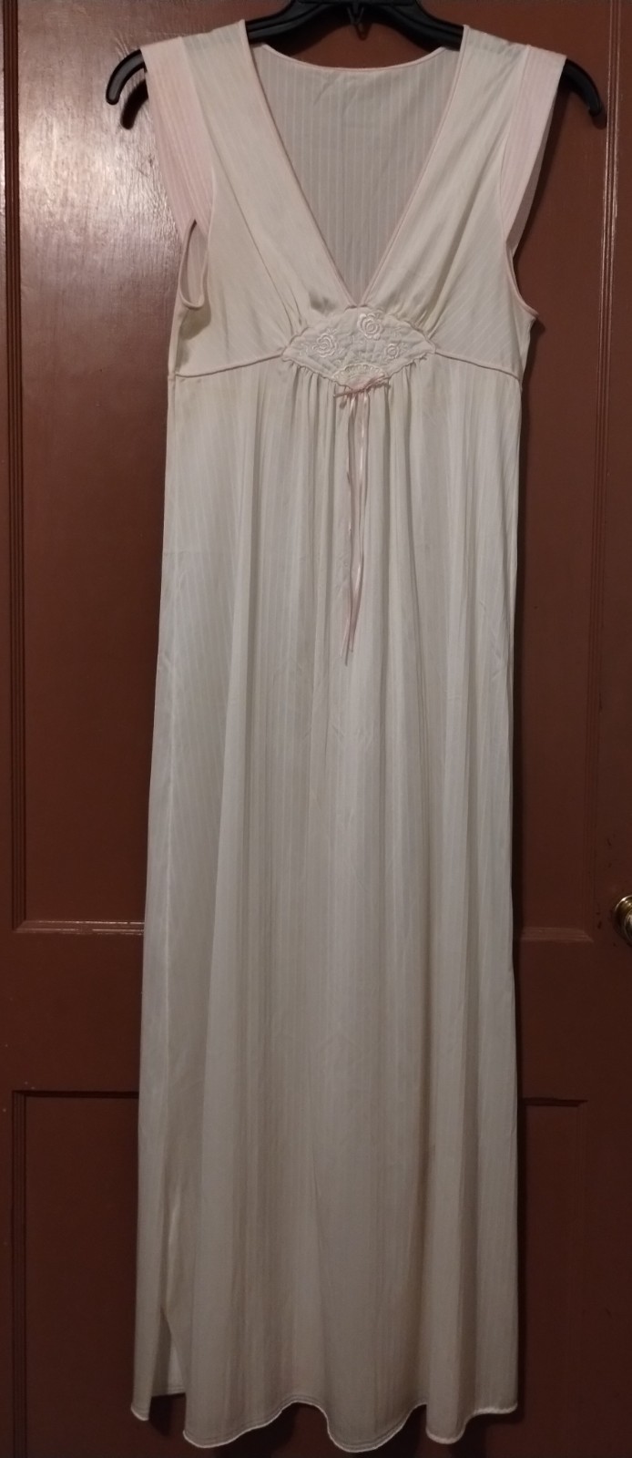 Vintage Lorraine Nylon Nightgown Small USA-STRIPED PINK BEIGE-loose bottom hem