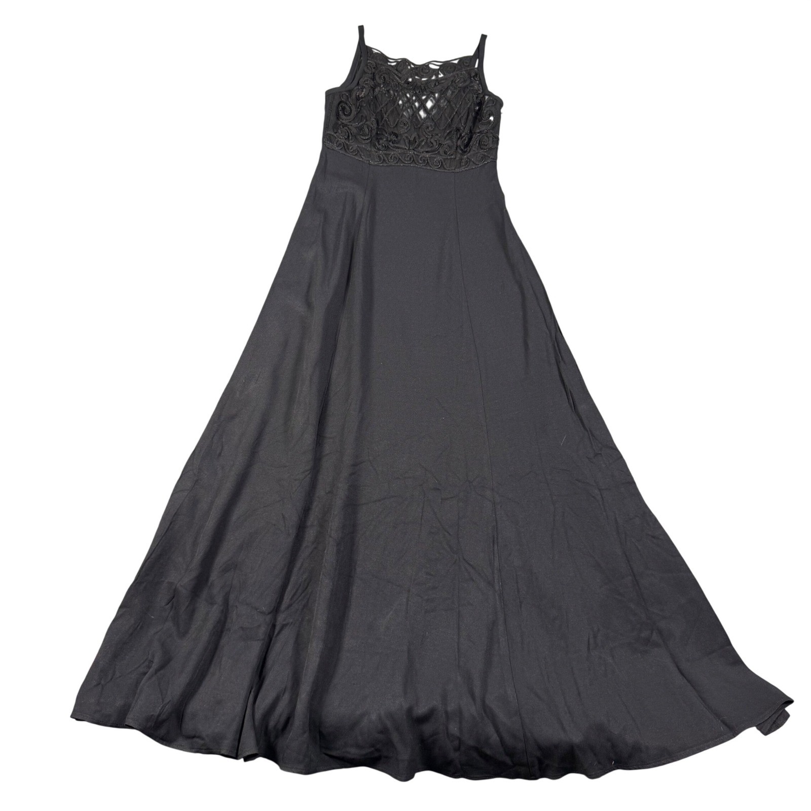 Bari Jay Vintage 90s Black Sequin Lace Maxi Dress Formal Gown Size 5-6