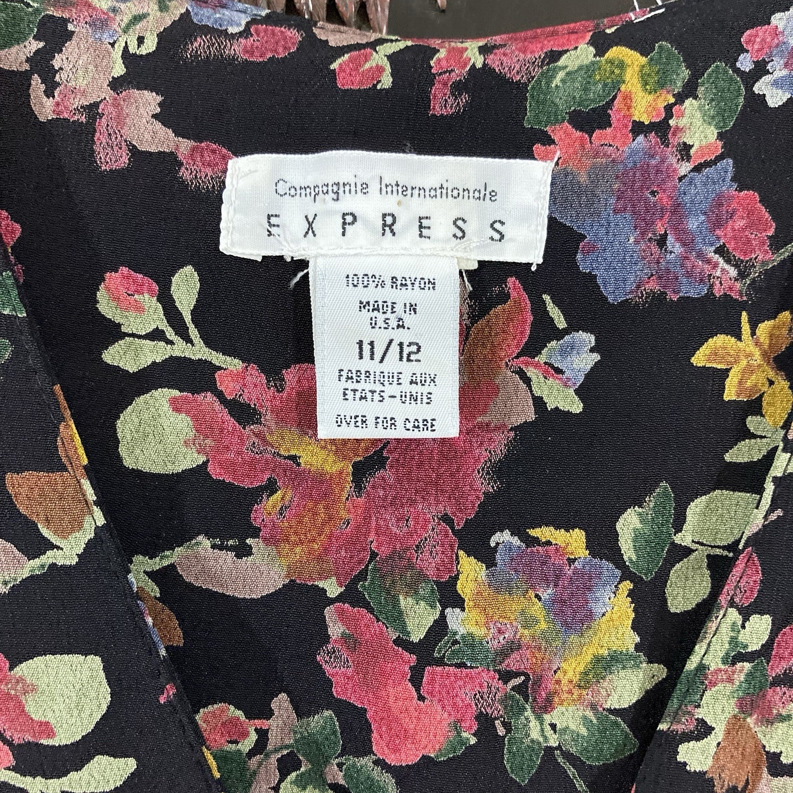 Express Compagnie Internationale Vintage 90&rsquo;s Dark Floral Long Sleeve Maxi Dress
