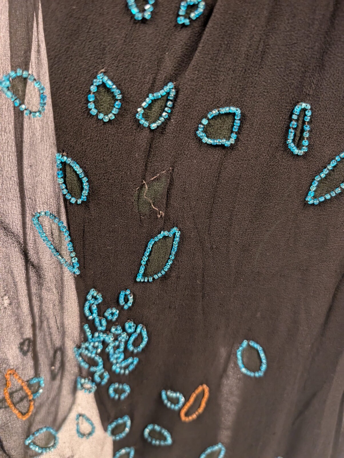 FLAPPER 1920’S SHEER SILK CHIFFON DRESS W BLUE GLASS BEADING