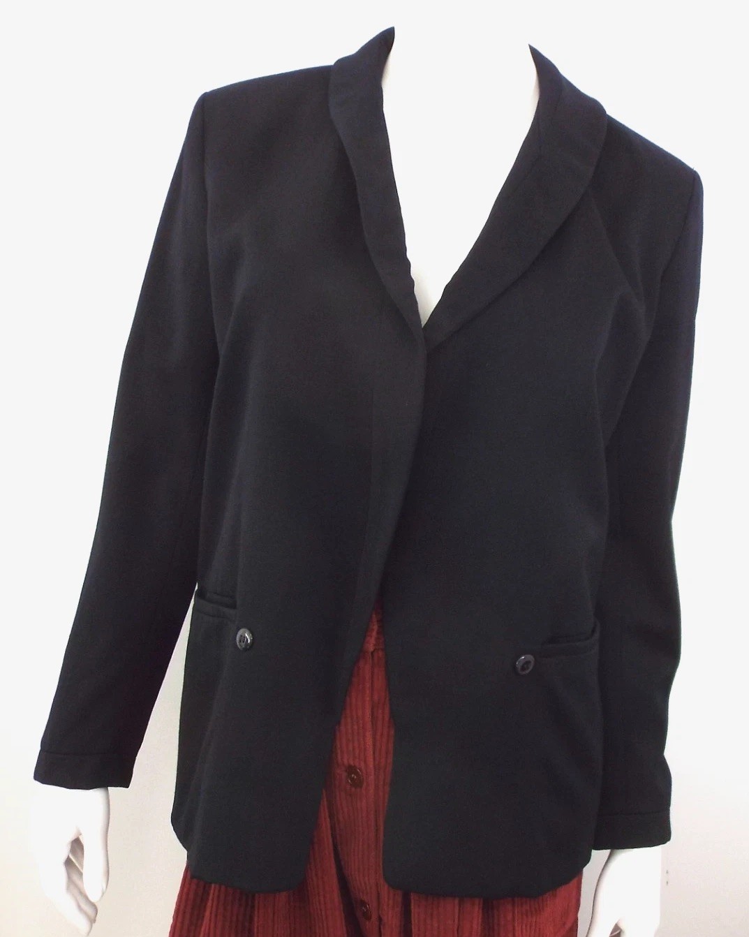 Vintage 1980s KENZO Black Wool Blazer Jacket Medium Paris Open Lined Womens Suit