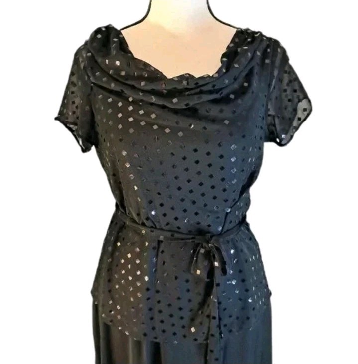 Vintage 70s 80s Another Thyme Black Sequin Cocktail Wedding Party Dress Sz 6