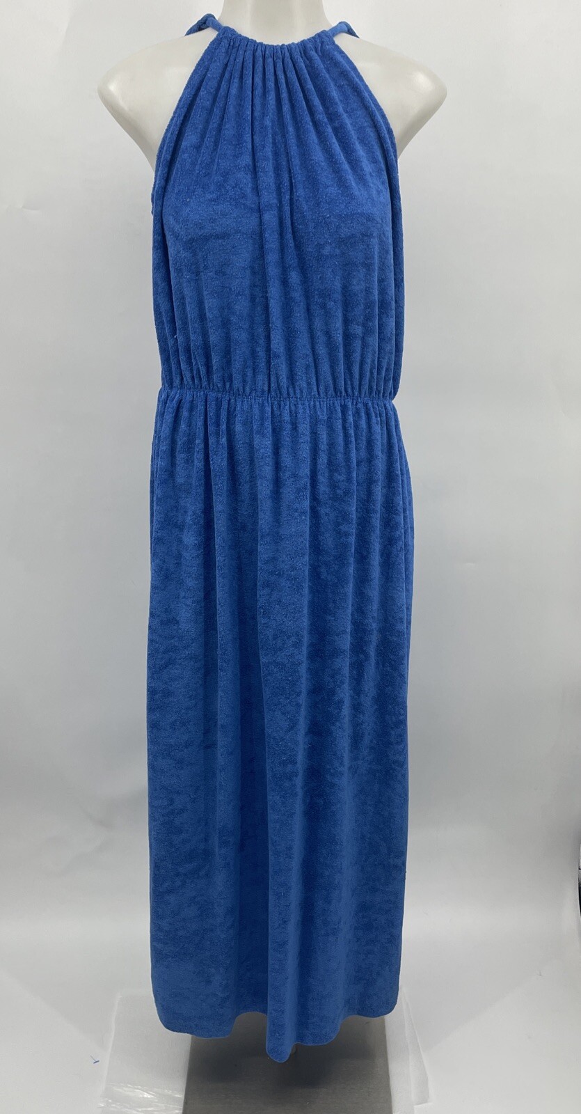 70s Vintage Niki-Lu Terrycloth halter dress Summer Blue Beach Party Swim Cover