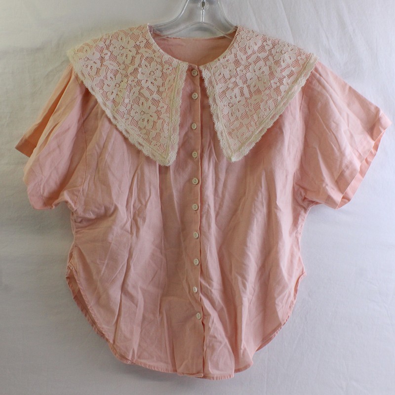 Vintage Handmade Light Pink Button-Up Shirt Lace Collar Women&rsquo;s Size Medium