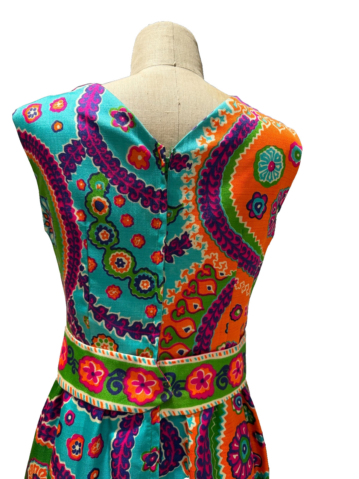 Vtg 60s 70s Maxi Dress Psychedelic Sleeveless Mod Boho Hippie