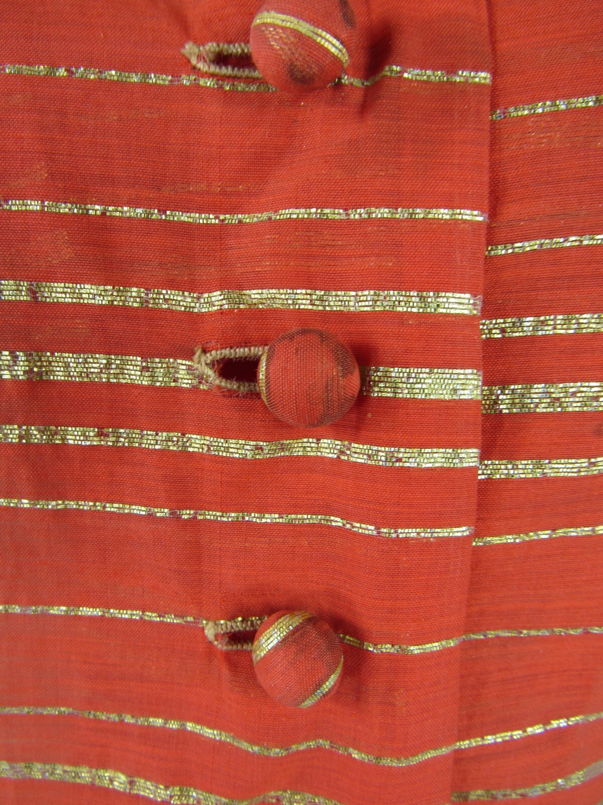 Vintage 50s Prestige Junior Orange Gold Metallic Stripe Lurex Belted Dress XS/S