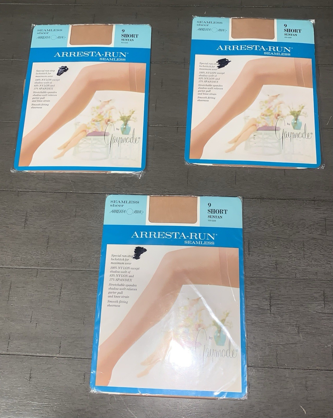 A7 NOS 80s ARRESTA-RUN GAYMODE THIGH HIGH STOCKINGS NYLON HOSIERY 9 SHORT SUNTAN