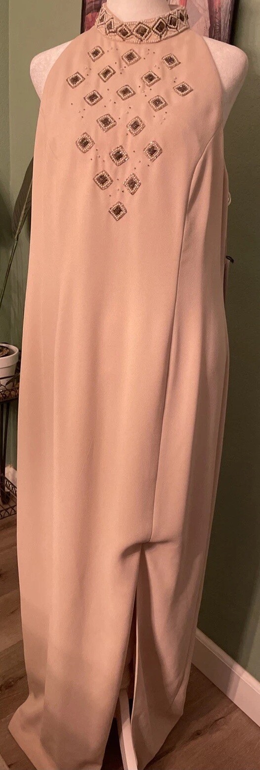 VTG NWT Creative Creations Womens Taupe Beaded Party Cocktail Jacket Dress Sz 16