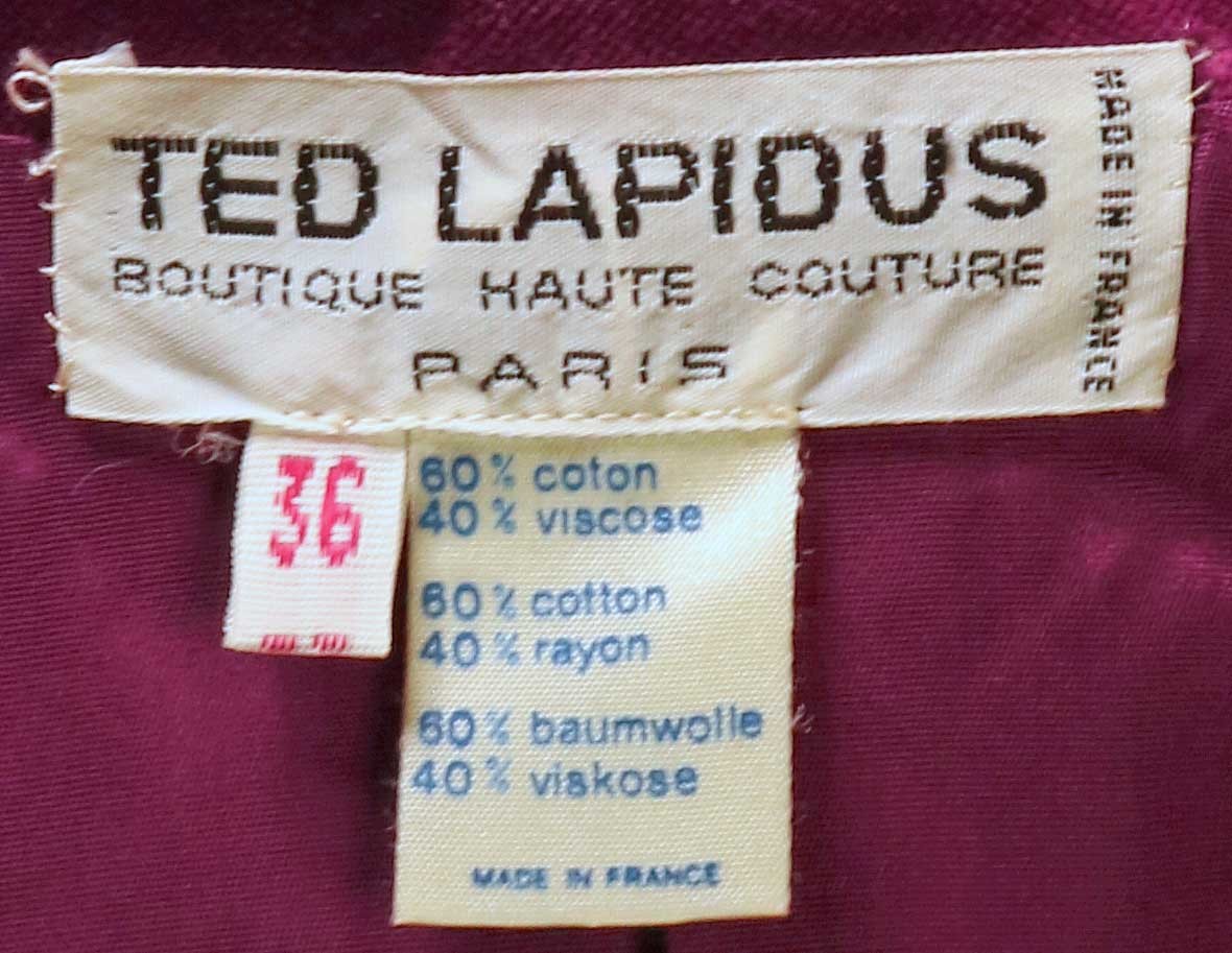 Vintage Ted Lapidus Haute Couture Jacket Burgundy Red Pleated Velvet Satin 36/S