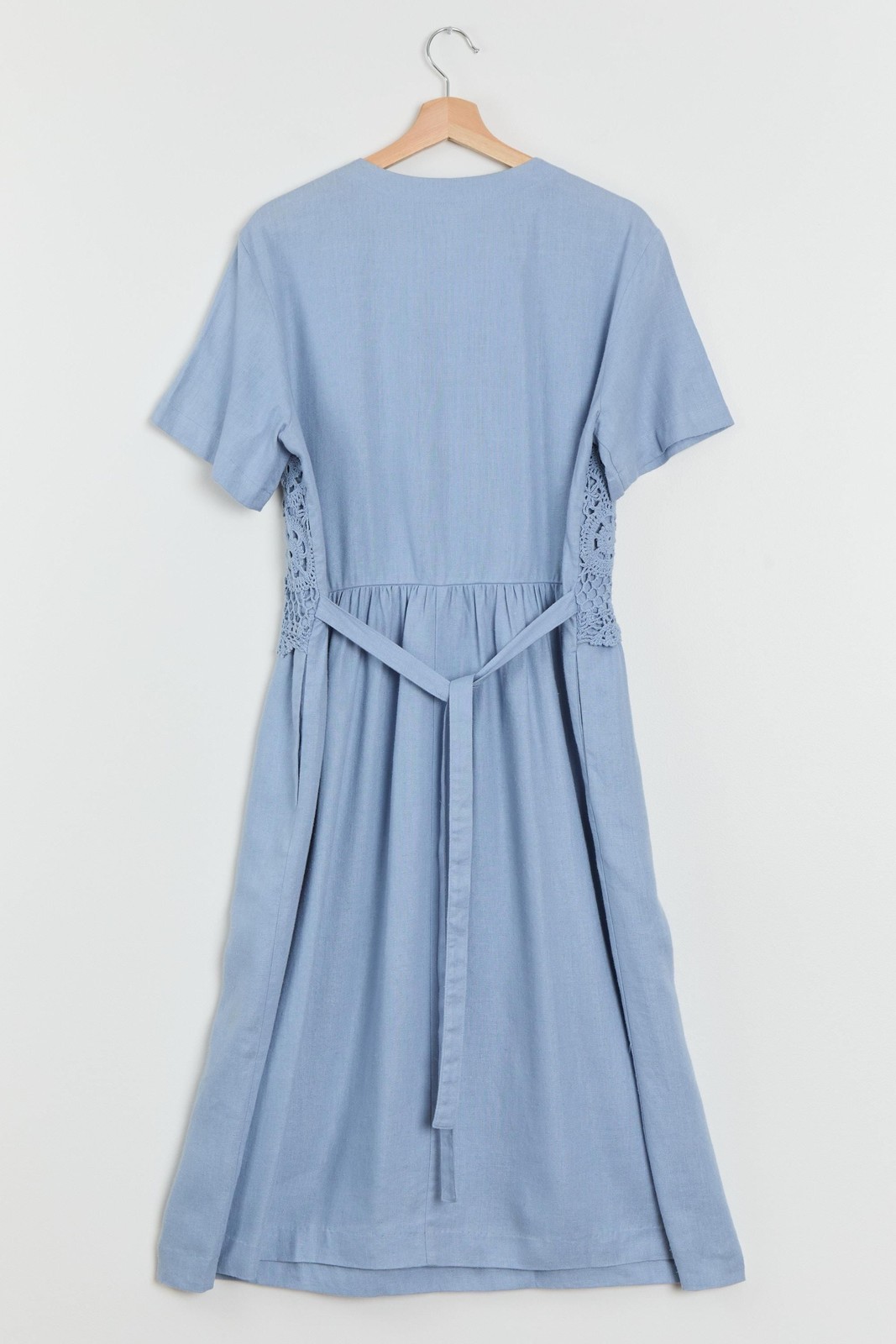 90s Light Blue Crochet Layered Tie Back Dress L