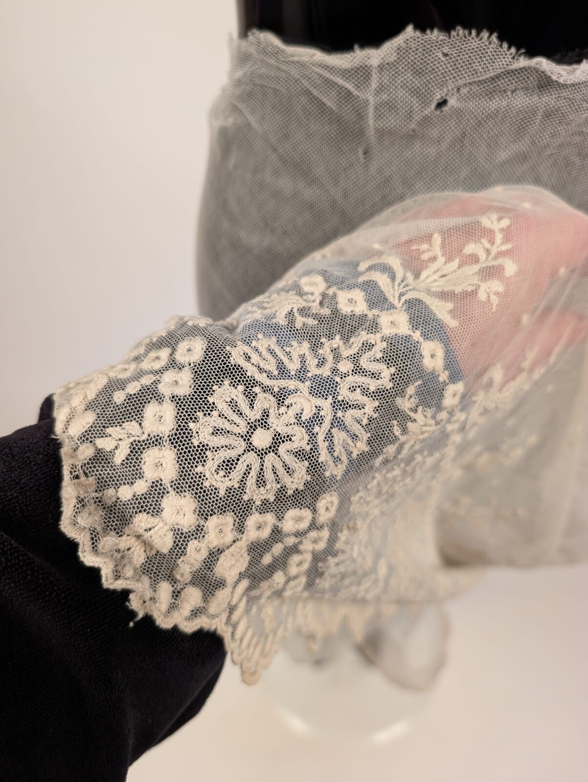 EDWARDIAN EMBROIDERED NET LACE SKIRT FOR RESTORATION / LACE