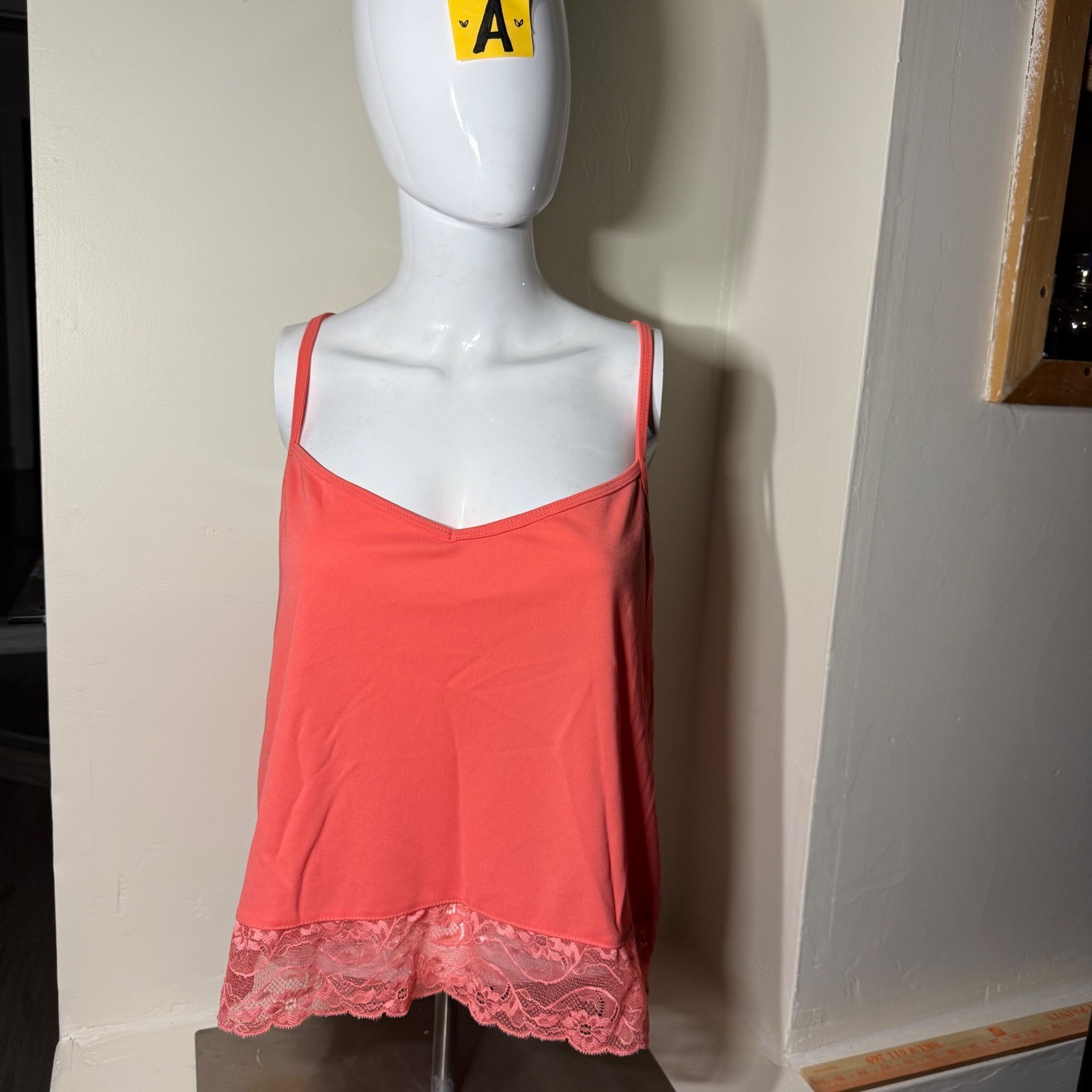 H&M Coral Lace Trim Cami Tank Top Womens Large Sleeveless Racerback