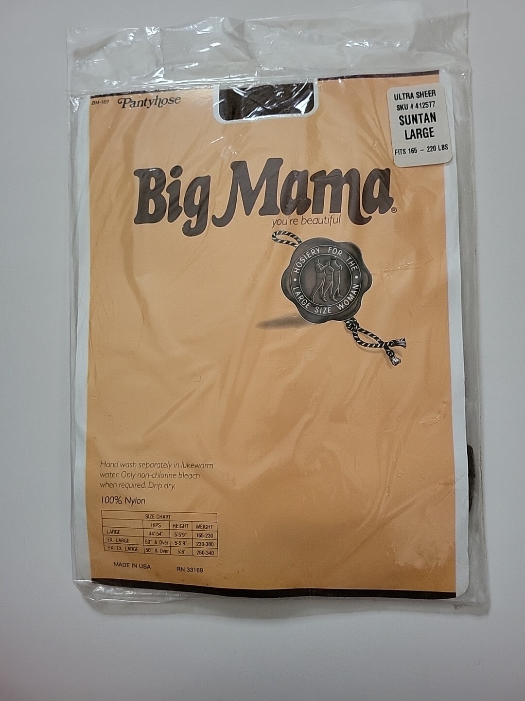 Vintage Big Mama You&rsquo;re Beautiful Pantyhose Size Large Color Suntan Fits 165-220