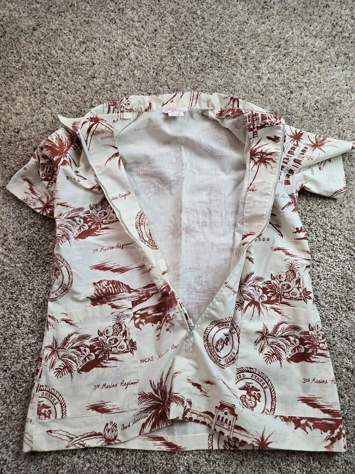 Vintage Action Sportswear Hawaiian Shirt Womens 16 USMC Zip Up Talon Zip 60s