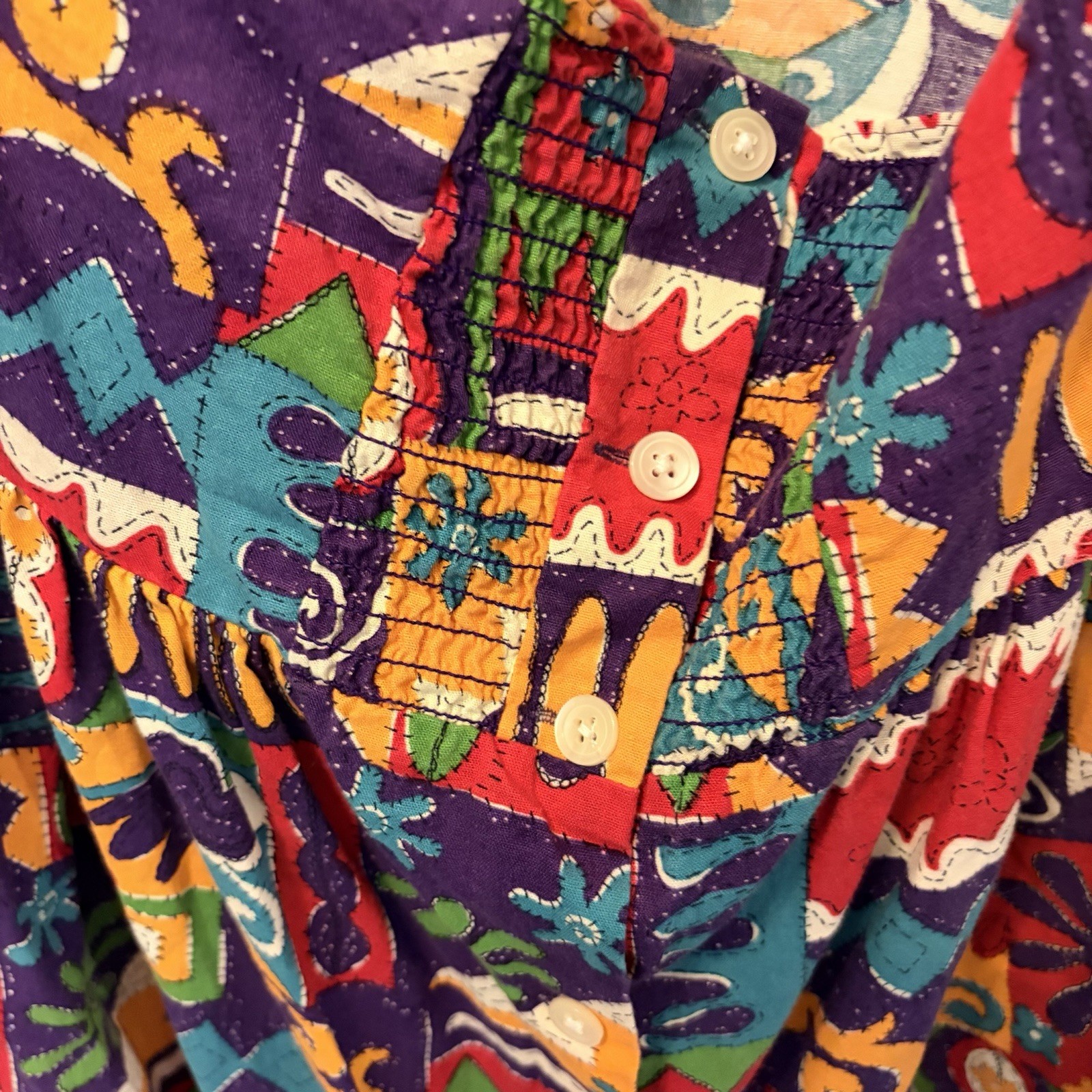 Vintage Gap 80s Abstract Geometric Patchwork Sundress Pockets Kidcore Eclectic L