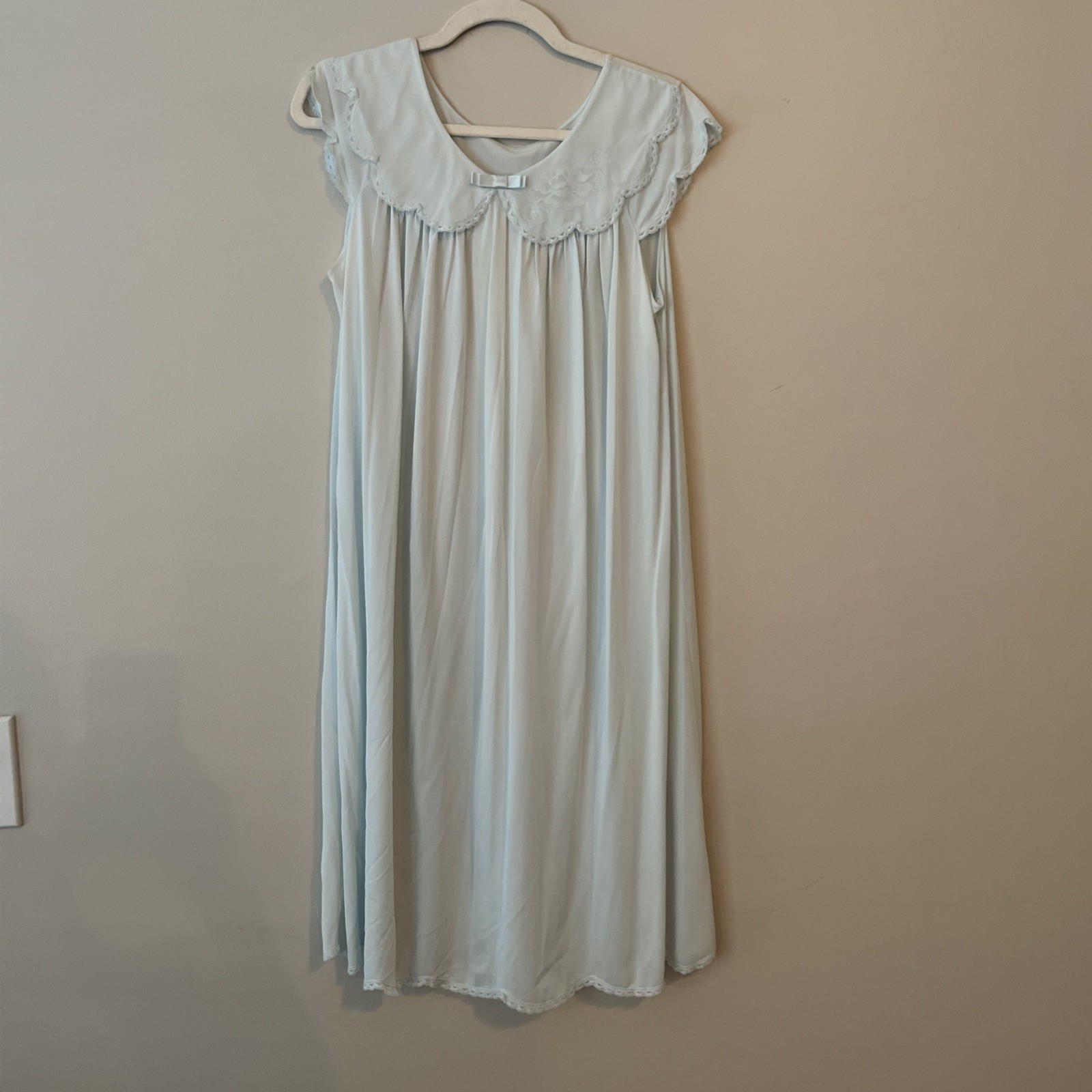 Vintage Shadowline Nightgown Robe Set Baby Blue Peter Pan Collar Medium Lace